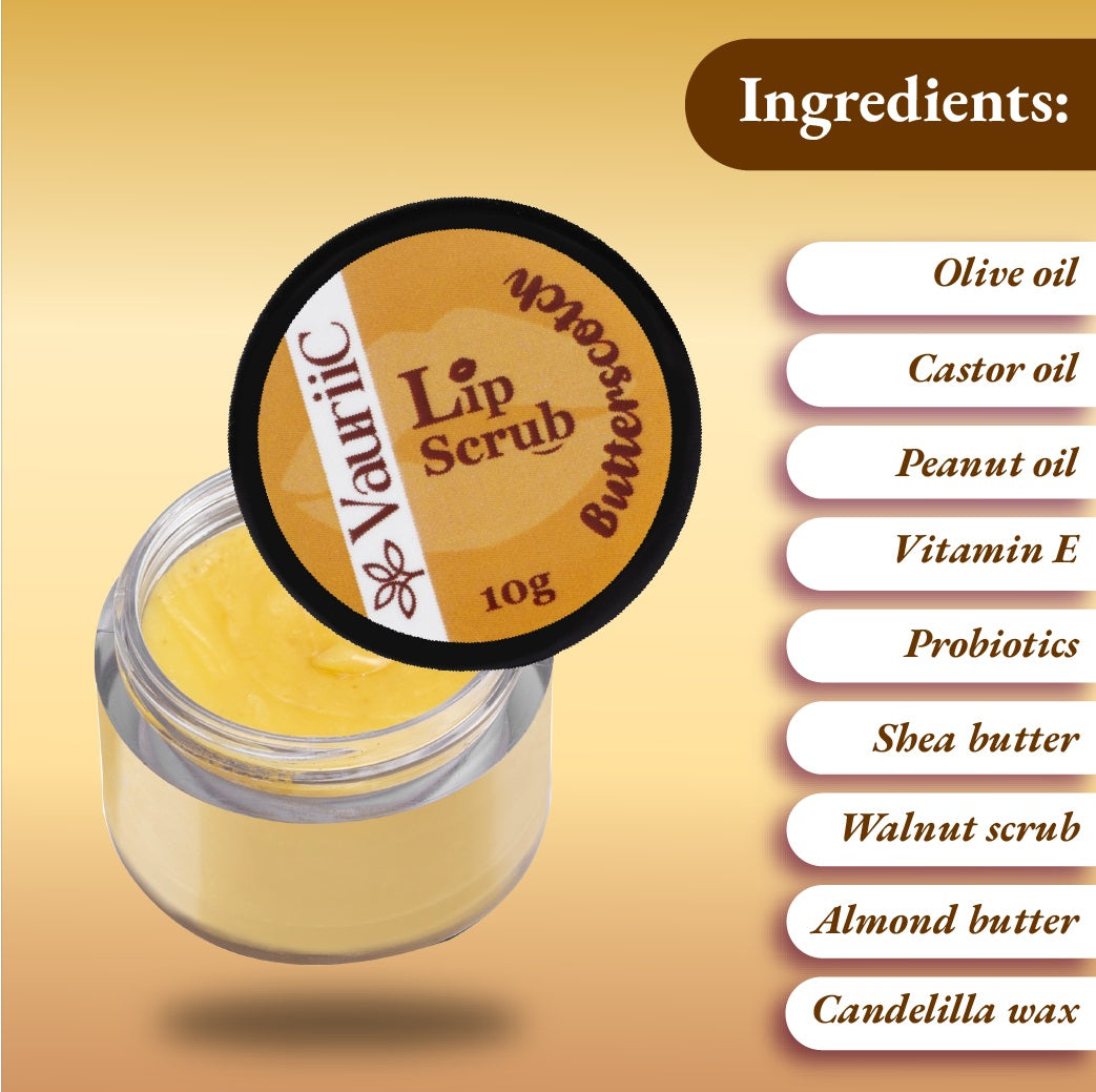 VauriiC Butter Scotch Lip Scrub for Hydrated, Nourished and Supple Lips 